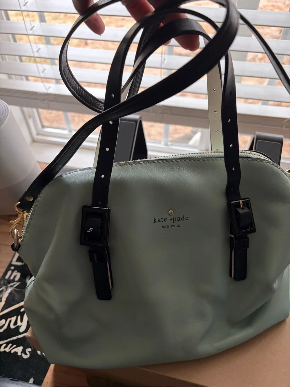 kate spade Mint Green Leather Satchel with Black Straps